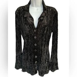 Giorgio Armani Mesh Velvet Black Button Cardigan Blazer Sweater Top 40 S/M Italy